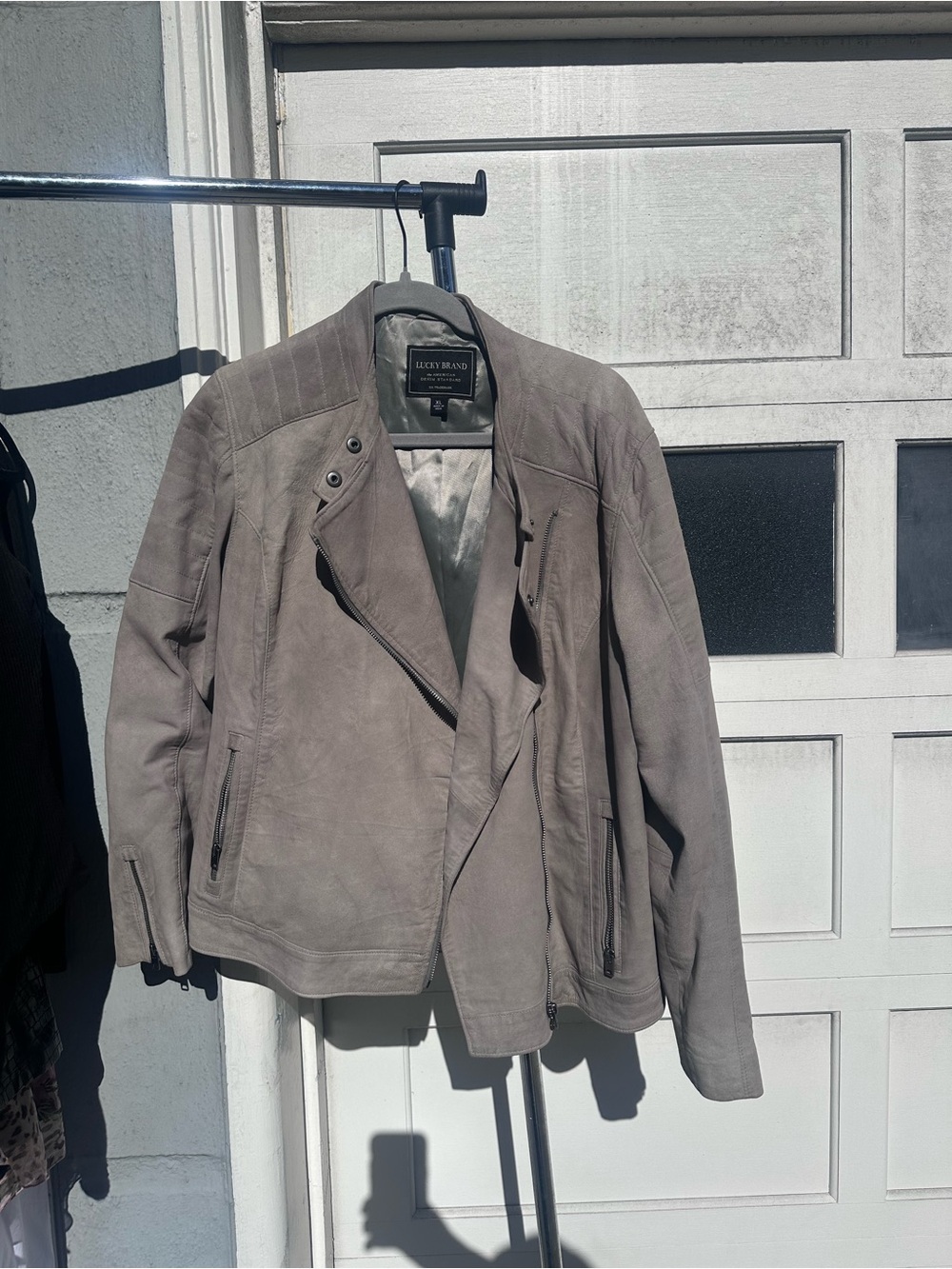 Lucky Brand Women's Suede Biker Jacket - Taupe Gray